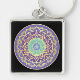 Chaveiro Namaste Rojxo Índigo Dourado Turquesa Mandala Boho