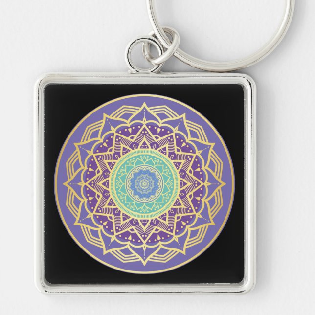 Chaveiro Namaste Rojxo Índigo Dourado Turquesa Mandala Boho (Frente)