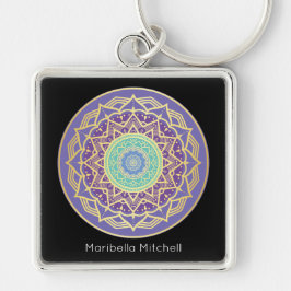 Chaveiro Namaste Roxo Índigo Dourado Turquesa Mandala Boho