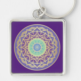 Chaveiro Namaste Roxo Índigo Dourado Turquesa Mandala Boho 