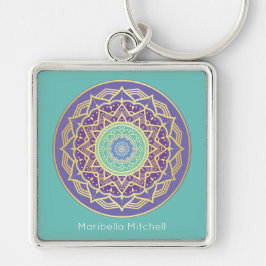 Chaveiro Namaste Roxo Índigo Dourado Turquesa Mandala Boho
