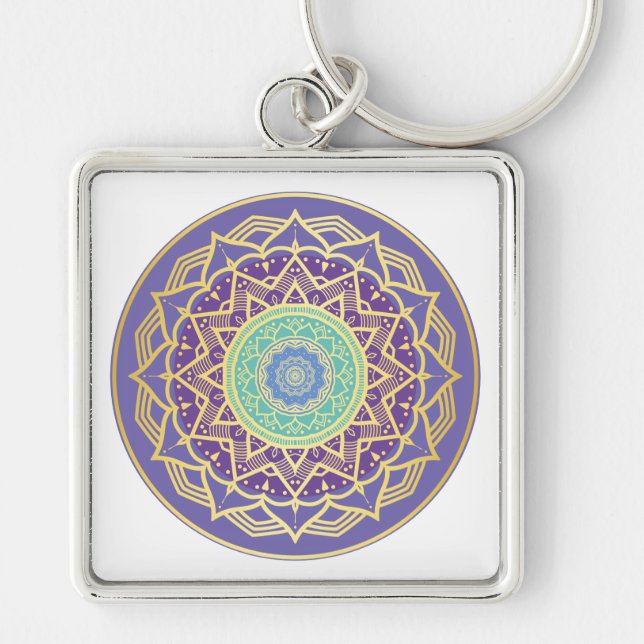 Chaveiro Namaste Roxo Índigo Dourado Turquesa Mandala Boho  (Frente)