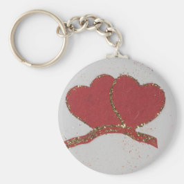 Chaveiro Namorados brilhante de ouro do coração vermelho