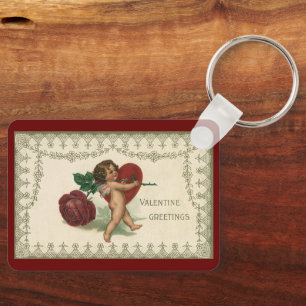 Chaveiro Namorados Vintage Vitoriano Cherub, Rosa e Coraç
