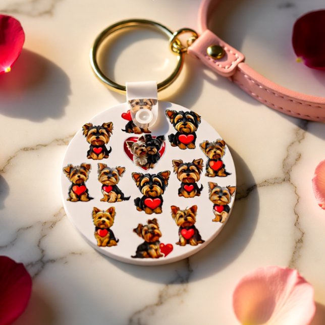 Chaveiro Namorados Yorkshire Terrier Dog | amantes de cães  (Cute Yorkshire Terrier Love Hearts Valentine Dog Keychain)