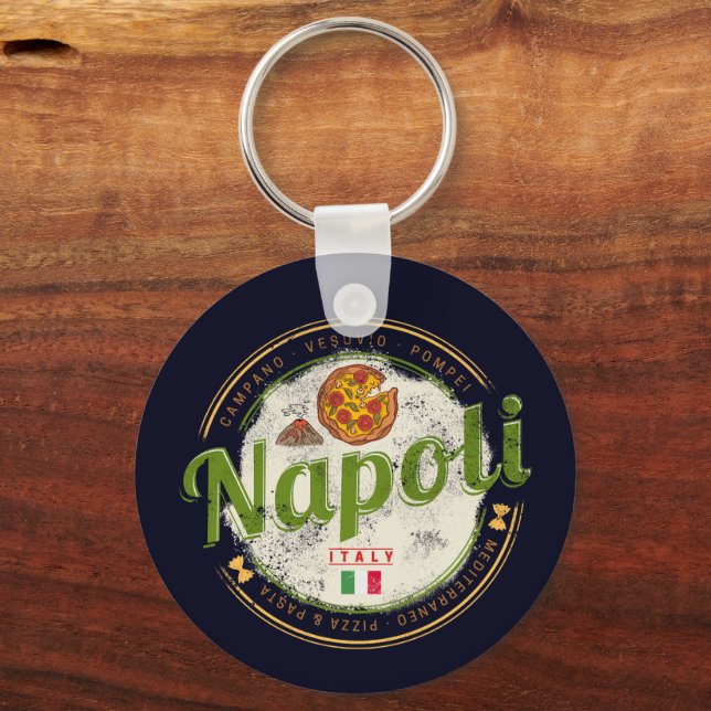 Chaveiro Nápoles Itália Retro Vesúvio E Pizza Vintage (Frente)