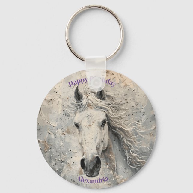 Chaveiro Nascimento do Cavalo Dourado Branco Personalizado (Frente)