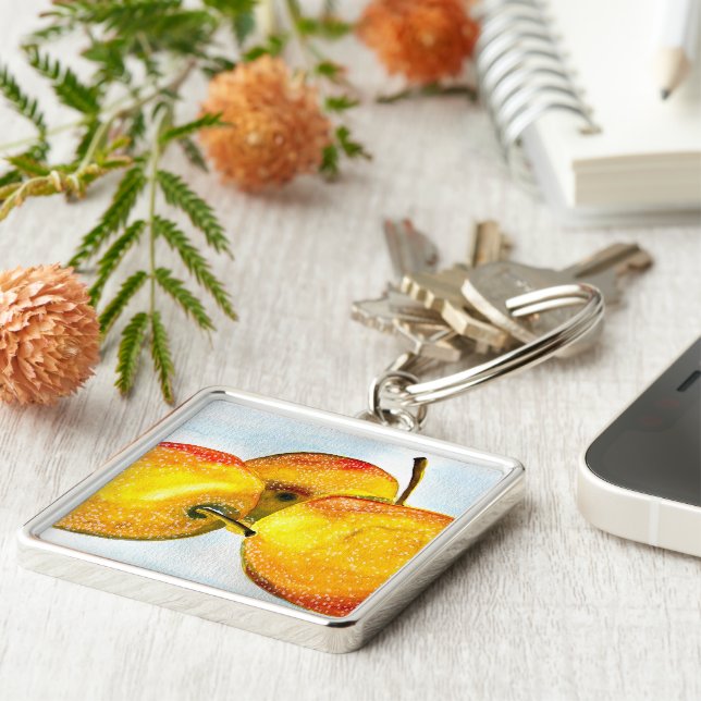 Chaveiro Nashi pera fruta de aquarela amarela (Lateral)