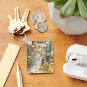 Chaveiro Natais vintages, Anjo Vitoriano com Árvore