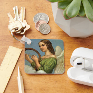 Chaveiro Natais vintages, Anjo Vitoriano com Harp Musical