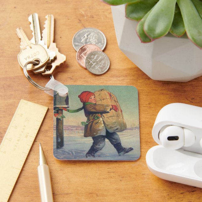 Chaveiro Natais vintages, Criança com Pacote Grande (Mesa)