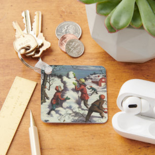 Chaveiro Natais vintages, Crianças, Luta com Neve