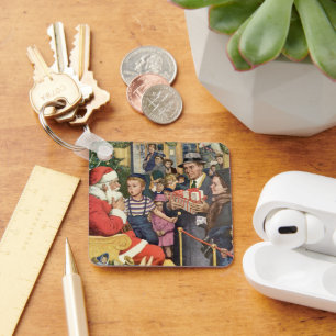 Chaveiro Natais vintages desejam, garoto no Papai Noel