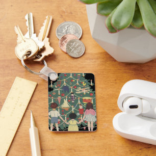 Chaveiro Natais vintages em torno de uma árvore decorada