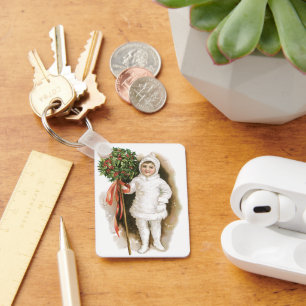 Chaveiro Natais vintages, Garota Vitoriana com Holly