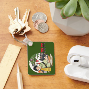 Chaveiro Natais vintages, Garoto Feliz Brincando com Brinqu