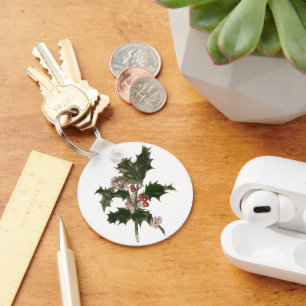 Chaveiro Natais vintages, Green Holly Plant com Berries