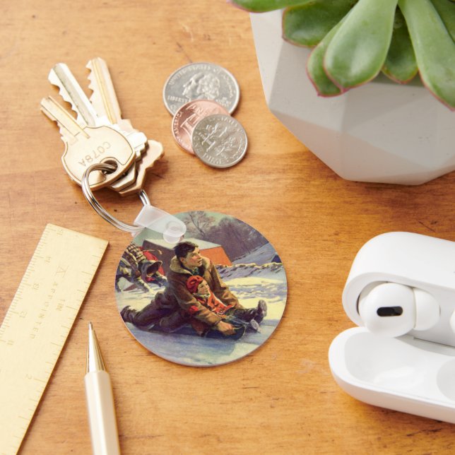 Chaveiro Natais vintages, Padre e Filha (Mesa)