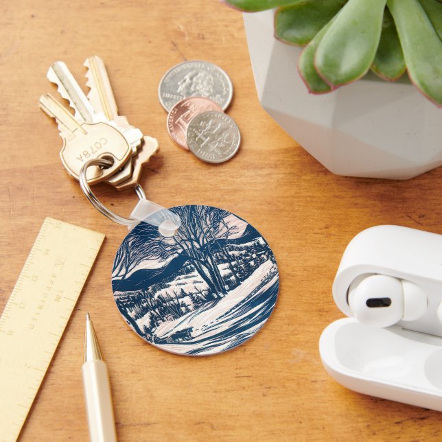 Chaveiro Natais vintages, paisagem da montanha de inverno (Mesa)