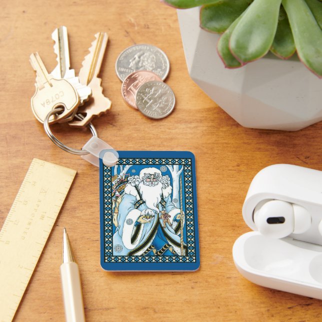 Chaveiro Natais vintages, Papai Noel Azul com neve (Mesa)