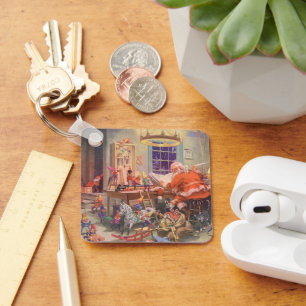 Chaveiro Natais vintages, Papai Noel com o Workshop Elves