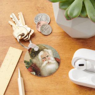 Chaveiro Natais vintages, Papai Noel Vitoriano com Pinheiro