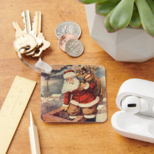 Chaveiro Natais vintages Papai Noel Vitoriano em Chaminé