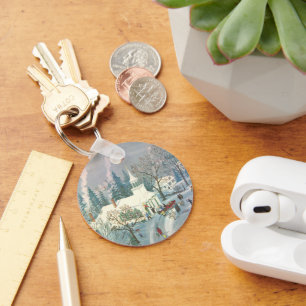 Chaveiro Natais vintages, Pessoas indo à Igreja na Neve