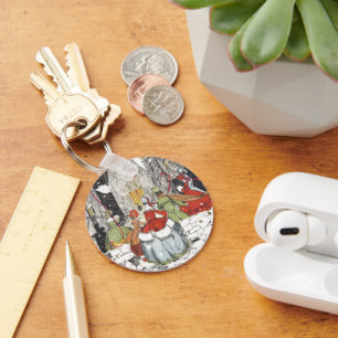 Chaveiro Natais vintages Pessoas vitorianas indo à Igreja