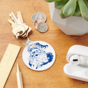 Chaveiro Natal Antigo, Alegre Papai Noel Azul Retro