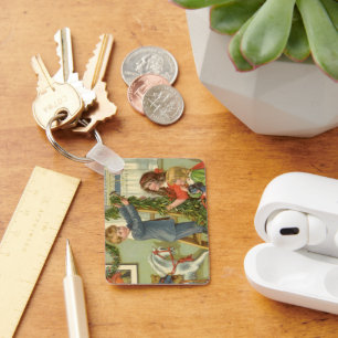 Chaveiro Natal Antigo, Crianças Vitorianas Decorando