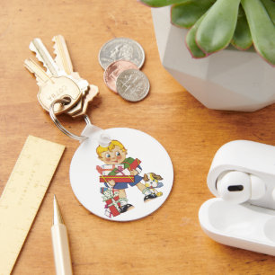 Chaveiro Natal Antigo, Menino com Presentes e Cachorrinho