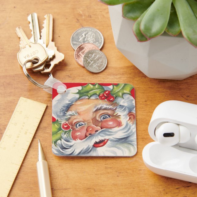 Chaveiro Natal Antigo, Papai Noel Alegre com seu Chapéu (Mesa)