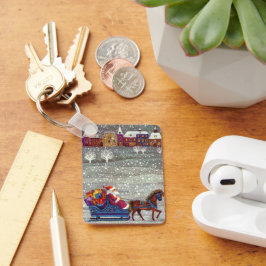 Chaveiro Natal Antigo, Papai Noel em Trenó Aberto Puxado po