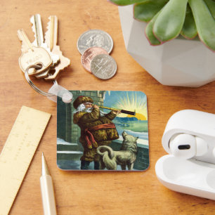 Chaveiro Natal Antigo Papai Noel Telescópio Cão Pôr do Sol