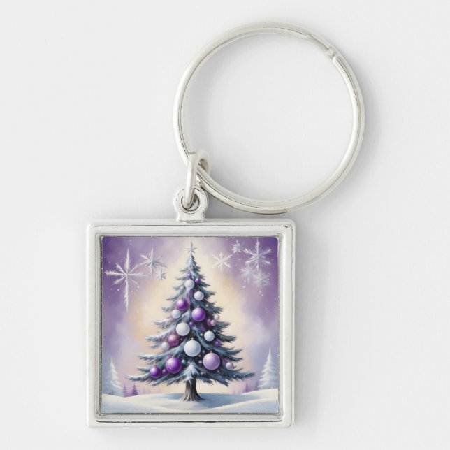 Chaveiro Natal Art Déco em Névoa Roxa e Prata (Frente)