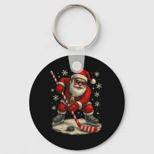 Chaveiro Natal de Hockey Engraçado Papai Noel Jogando Hóque