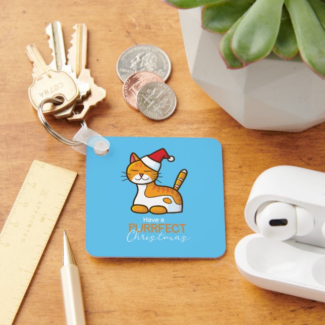 Chaveiro Natal de Puro Gato Laranja Personalizável (Mesa)