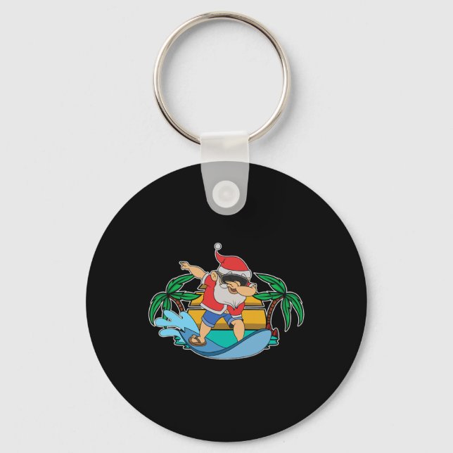Chaveiro Natal Divertido de Santa Claus Surfando Dabbing no (Frente)