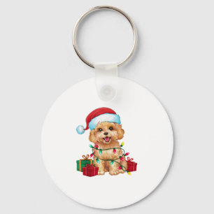Chaveiro Natal do Cão Maltipoo Santa Hat Lighting