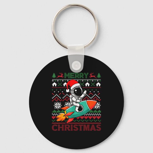 Chaveiro Natal Feio Alegre Chapéu do Papai Noel Astronauta  (Frente)