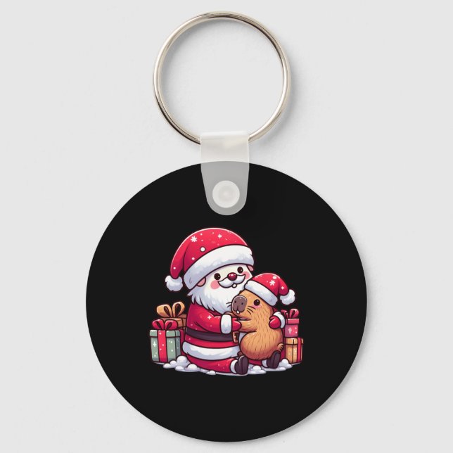Chaveiro Natal Papai Noel Abraçando Capybara Cuta Com S (Frente)