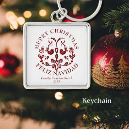 Chaveiro Natal para as Aves Bilíngues da Borgonha Elegante