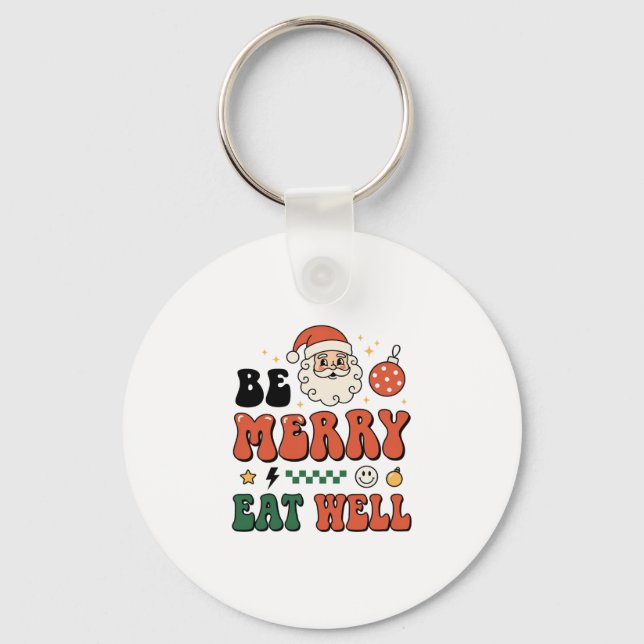 Chaveiro Natal Seja Alegre Coma Bem Design de Papai Noel (Frente)
