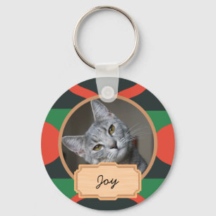 Chaveiro Natal verde e vermelho Foto do gato personalizado