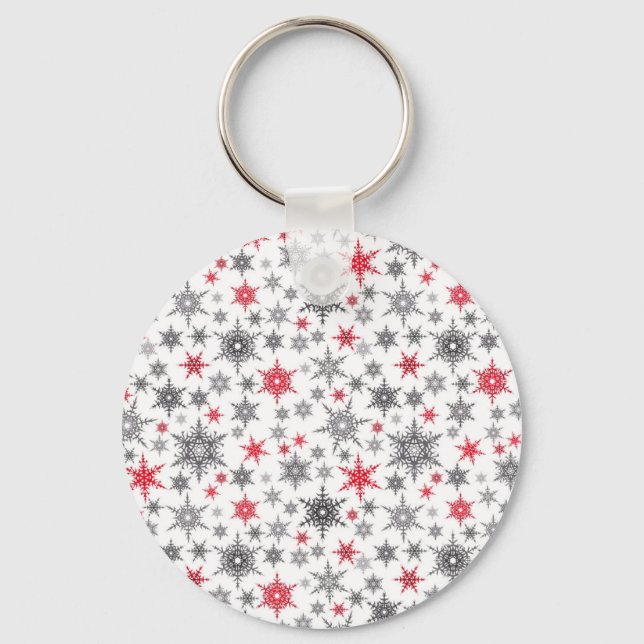Chaveiro Natal, vermelho, branco, flocos de neve, inverno,  (Frente)