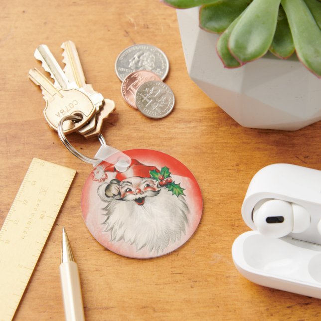 Chaveiro Natal Vintage, Papai Noel alegre retrô dos anos 50 (Mesa)
