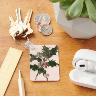 Chaveiro Natal vintage, planta do azevinho com bagas