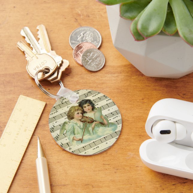 Chaveiro Natal vitoriano anjos violino e música em folha (Mesa)