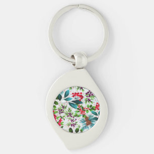 Chaveiro Natal Winter Wood Nature Holly Berry Pinecones